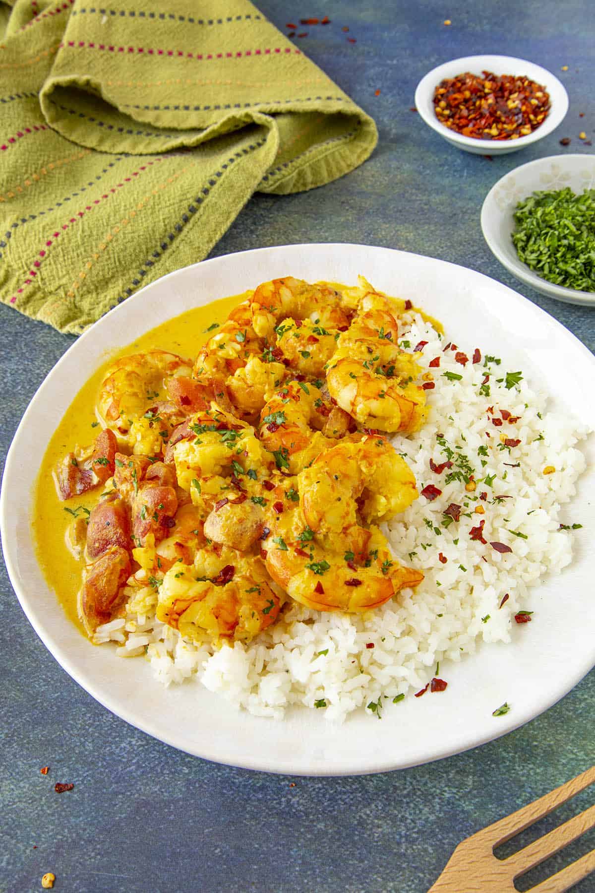 Thai Curry Shrimp served over white rice