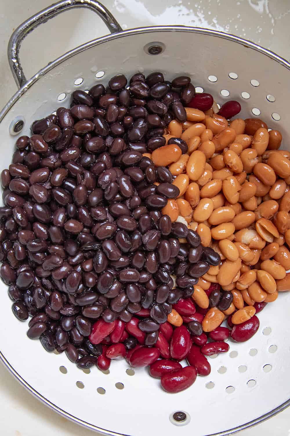 Three different types of beans for my Chunky Vegetarian Chili Recipe