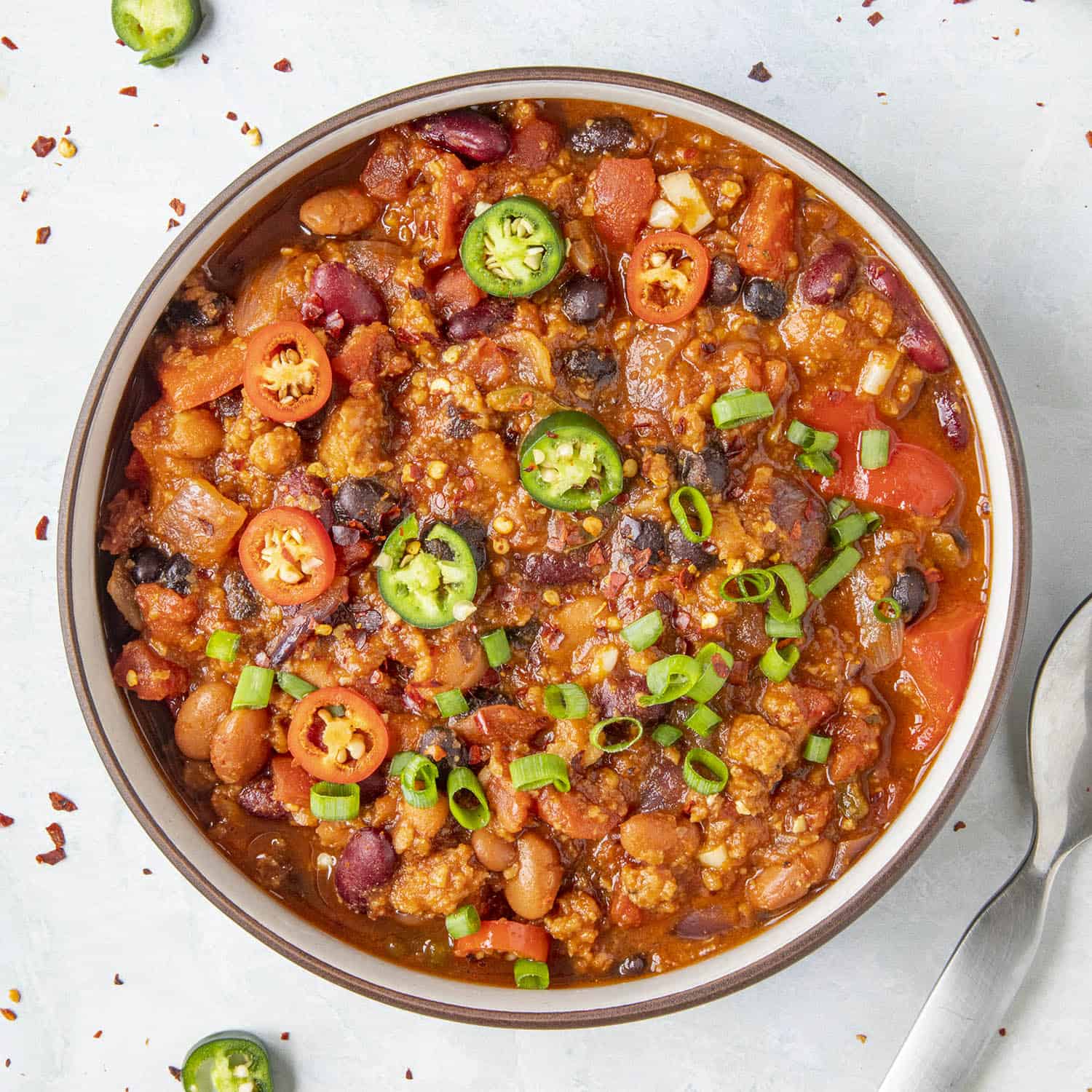 Meaty Vegetarian Chili (with Plant-Based Meat) - Chili Pepper Madness