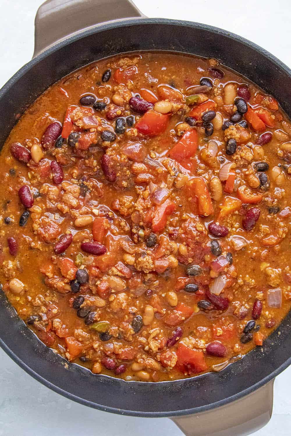 Chunky Vegetarian Chili simmering in the pot