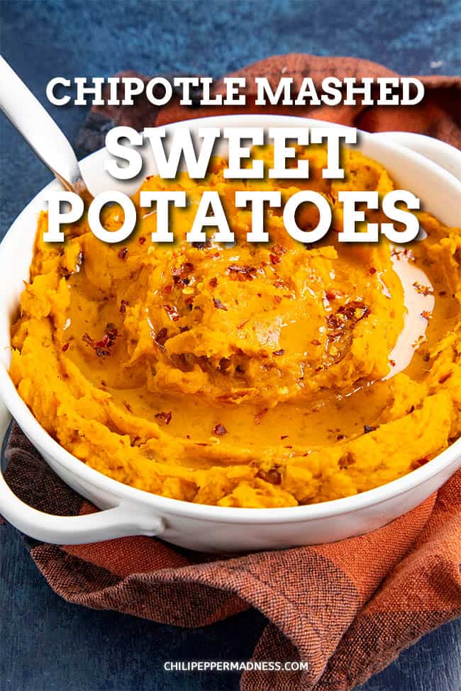 Chipotle Mashed Sweet Potatoes - This chipotle mashed sweet potatoes recipe is extra creamy and just a touch spicy, perfect for the holiday table or for anyone who loves sweet potatoes. An excellent side dish. #SideDish #SweetPotatoes