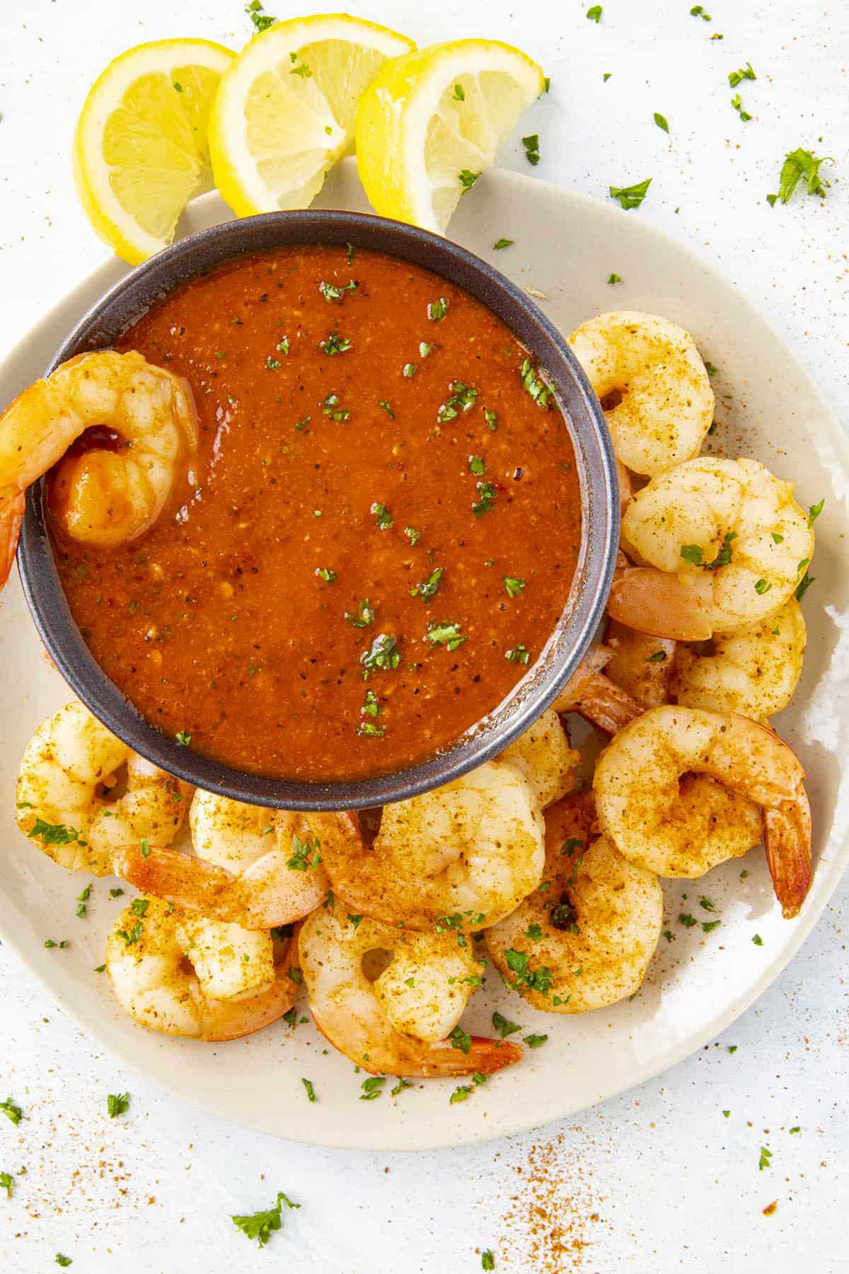 Cocktail sauce in a bowl with shrimp