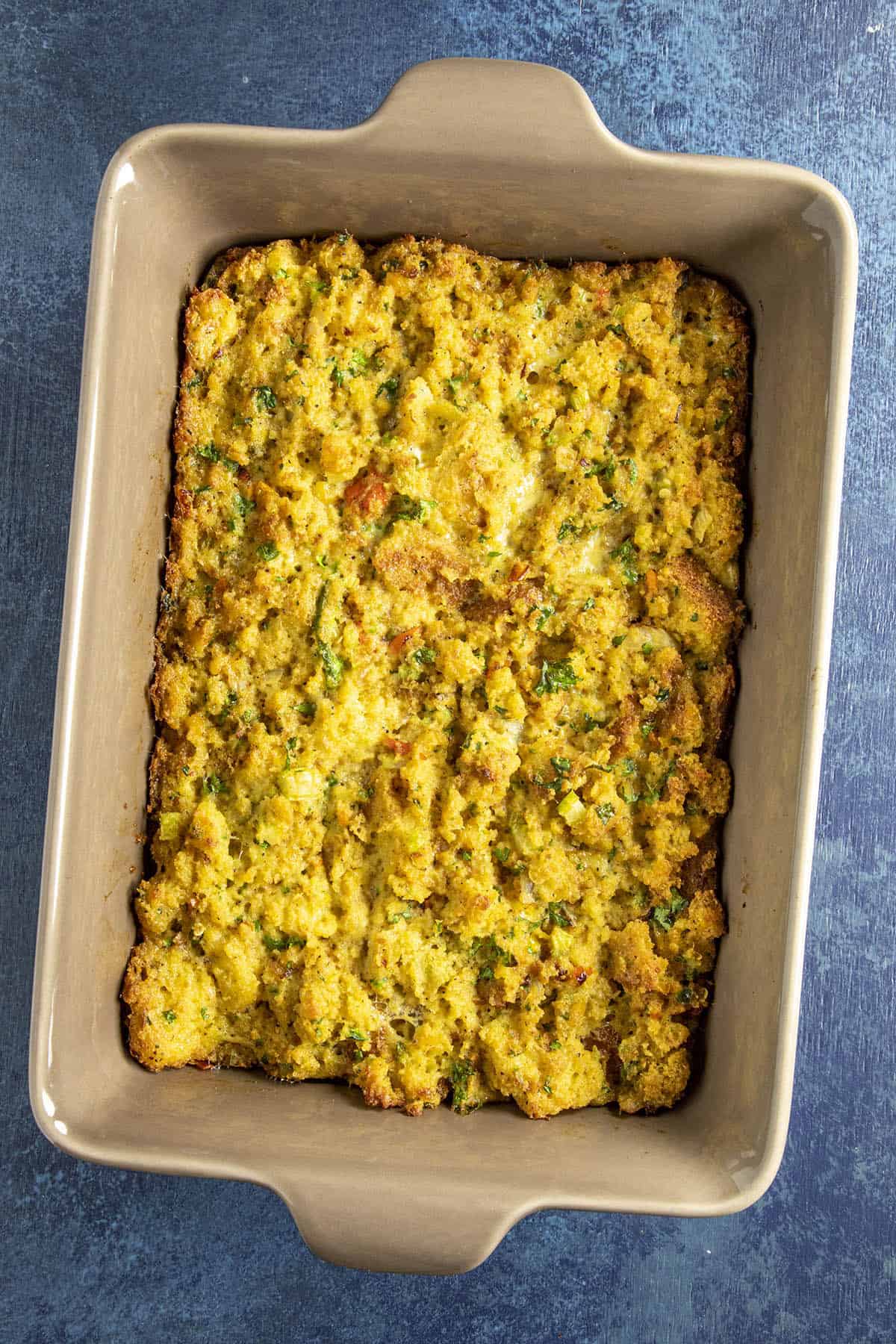 Cornbread Dressing, just out of the oven