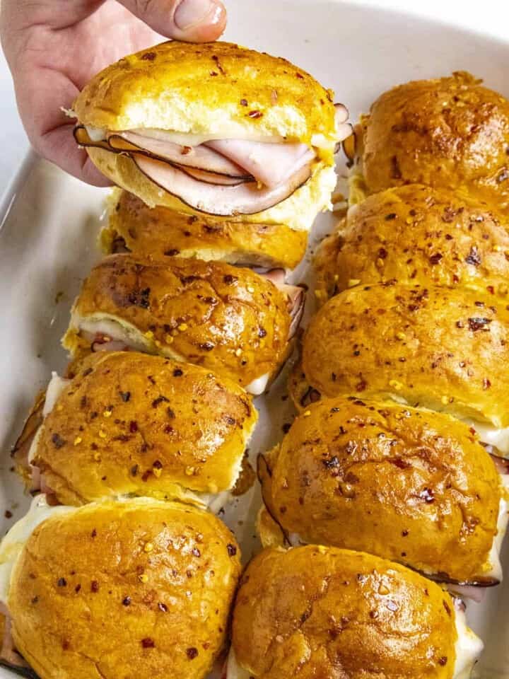 Mike holding a Crack Ham and Cheese Slider