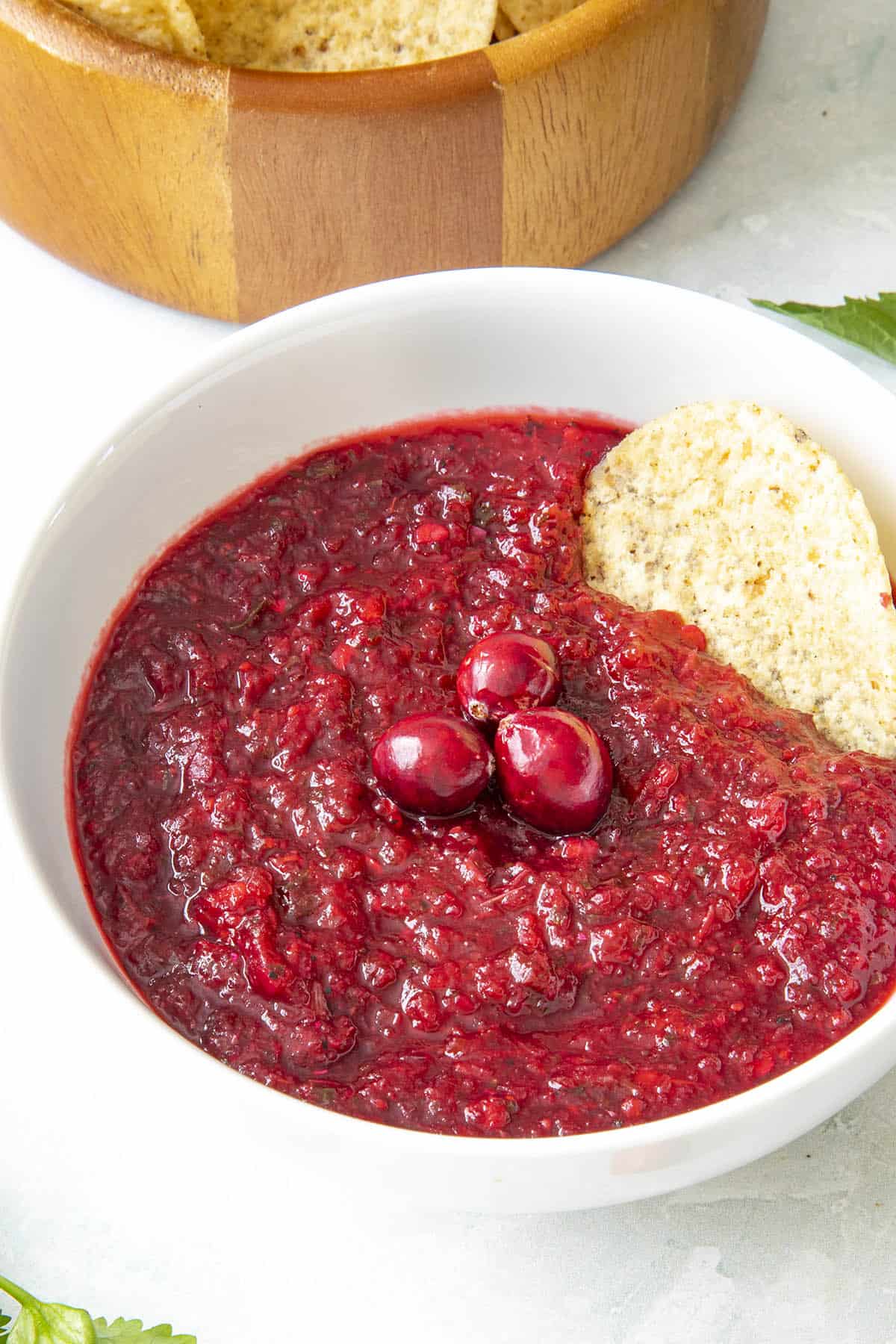 Cranberry Salsa served in a white bowl