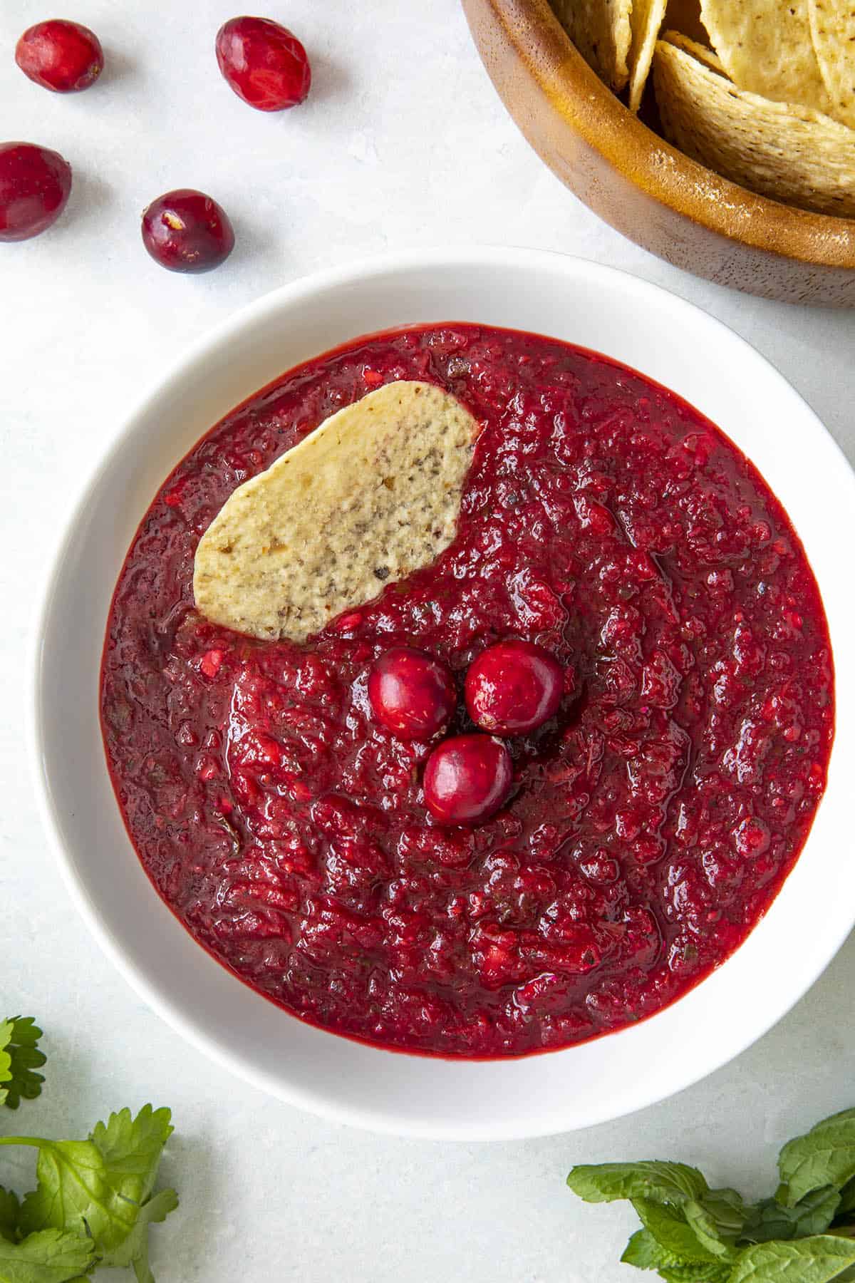 Vibrant, Spicy Cranberry Salsa ready to serve