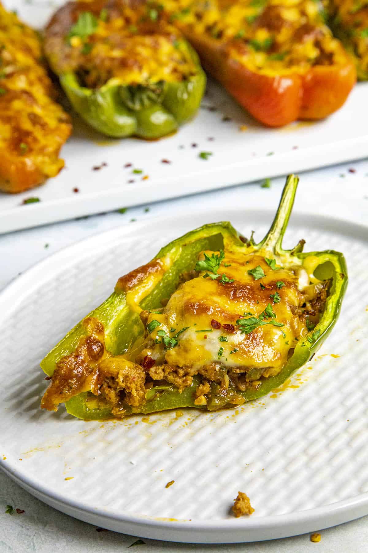 A Taco Stuffed Pepper sliced in half