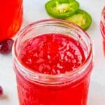 Cranberry jalapeno jelly served in a jar