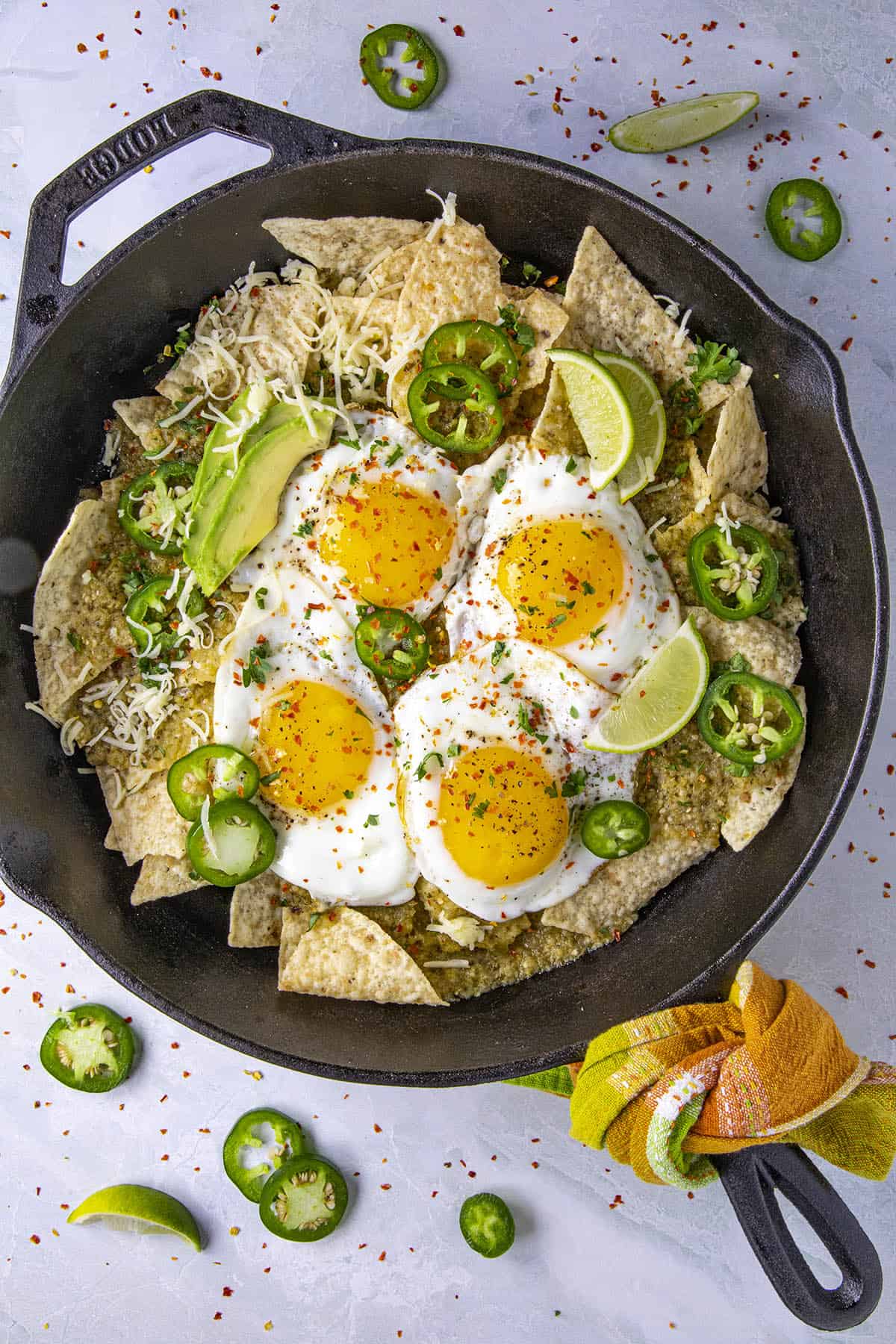 Chilaquiles Verdes in a pan, ready to serve