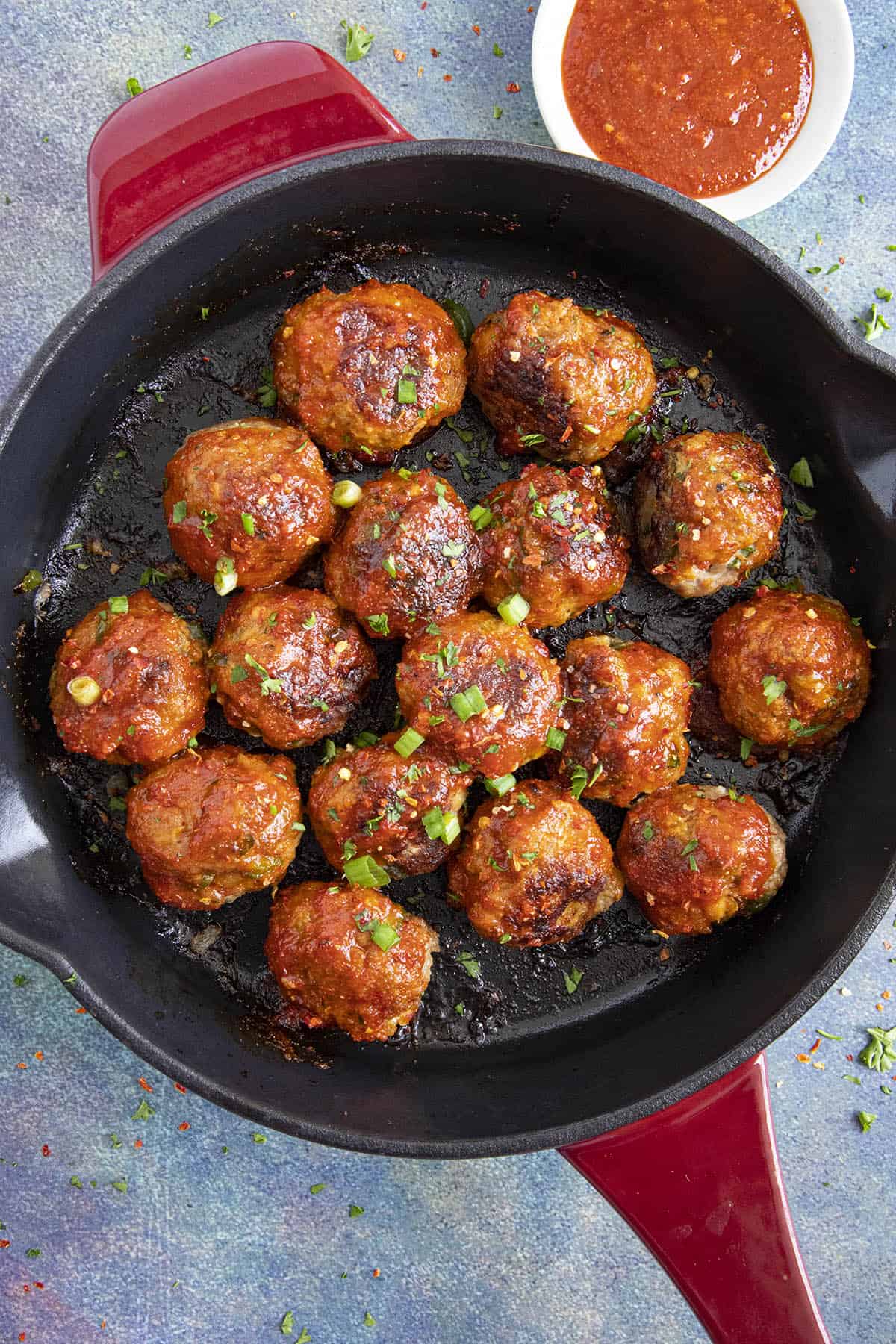 Honey Sriracha Turkey Meatballs ready to serve.