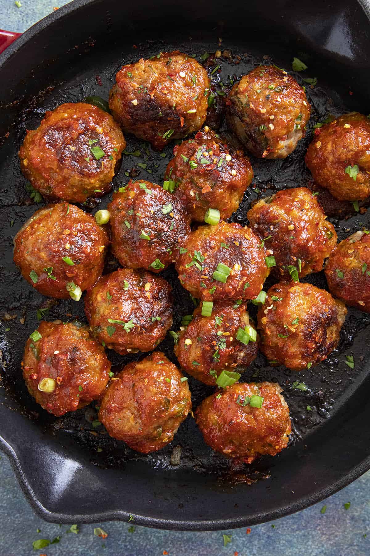 Honey Sriracha Turkey Meatballs in a pan