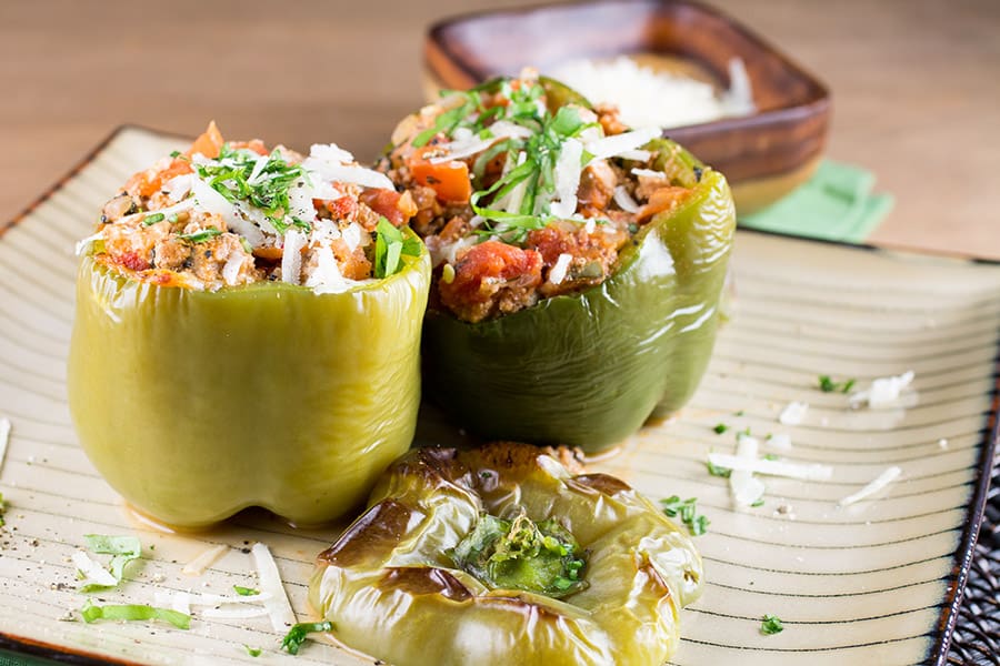 Italian Stuffed Peppers on a plate, ready to serve