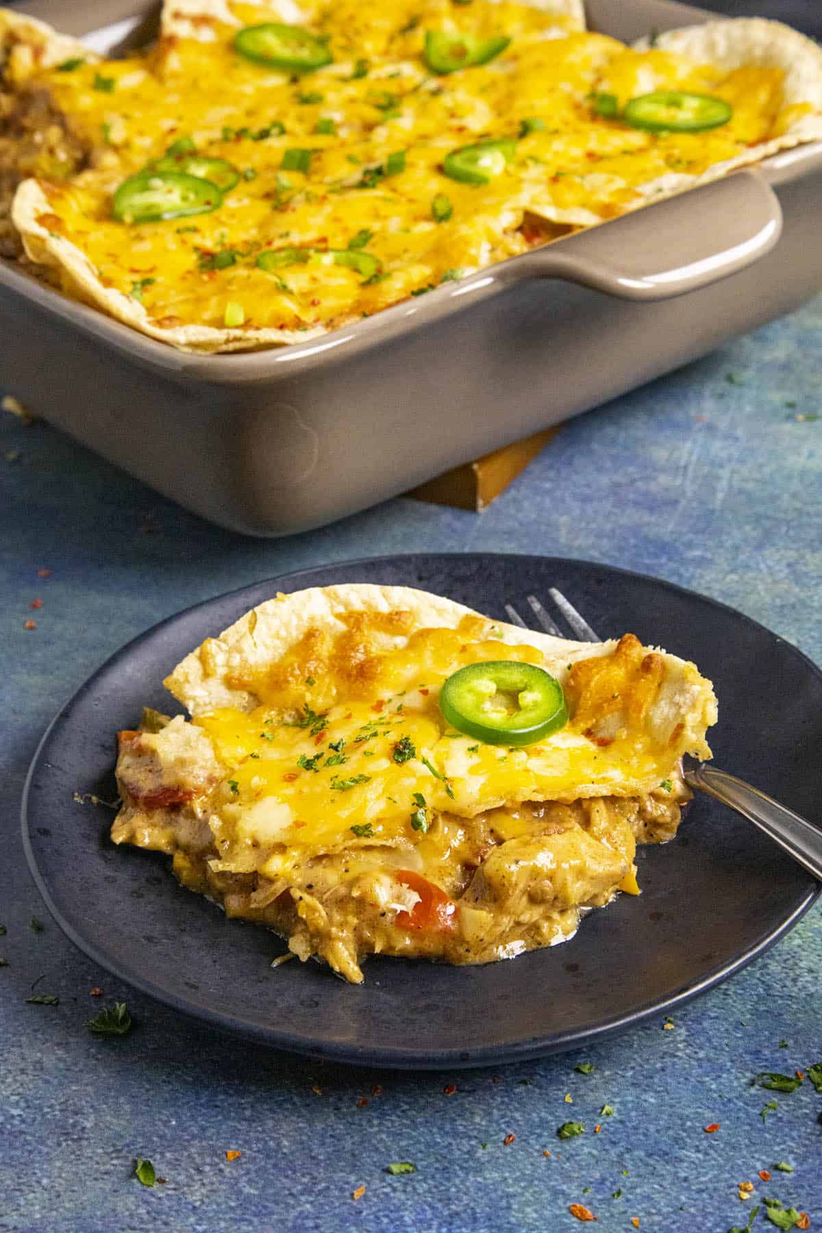 A slice of King Ranch Casserole on a plate