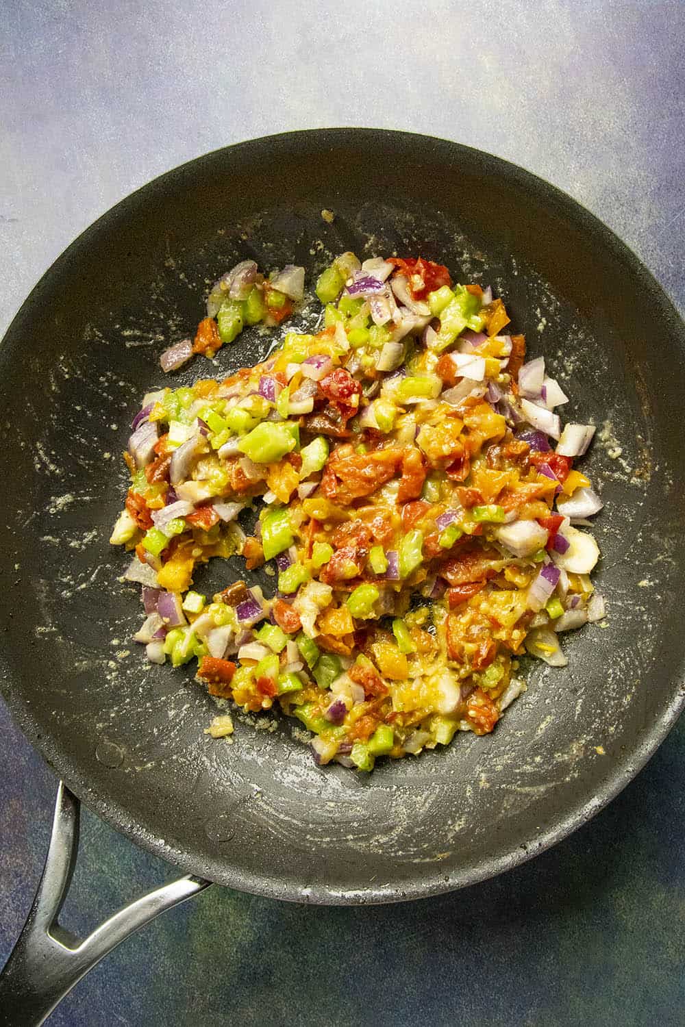 Cooking down the vegetables for our King Ranch Casserole.