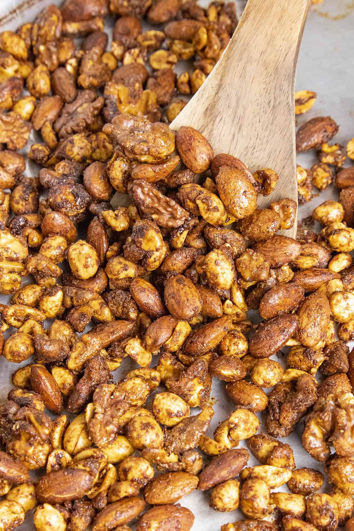 Spiced Nuts in a baking dish, ready to enjoy