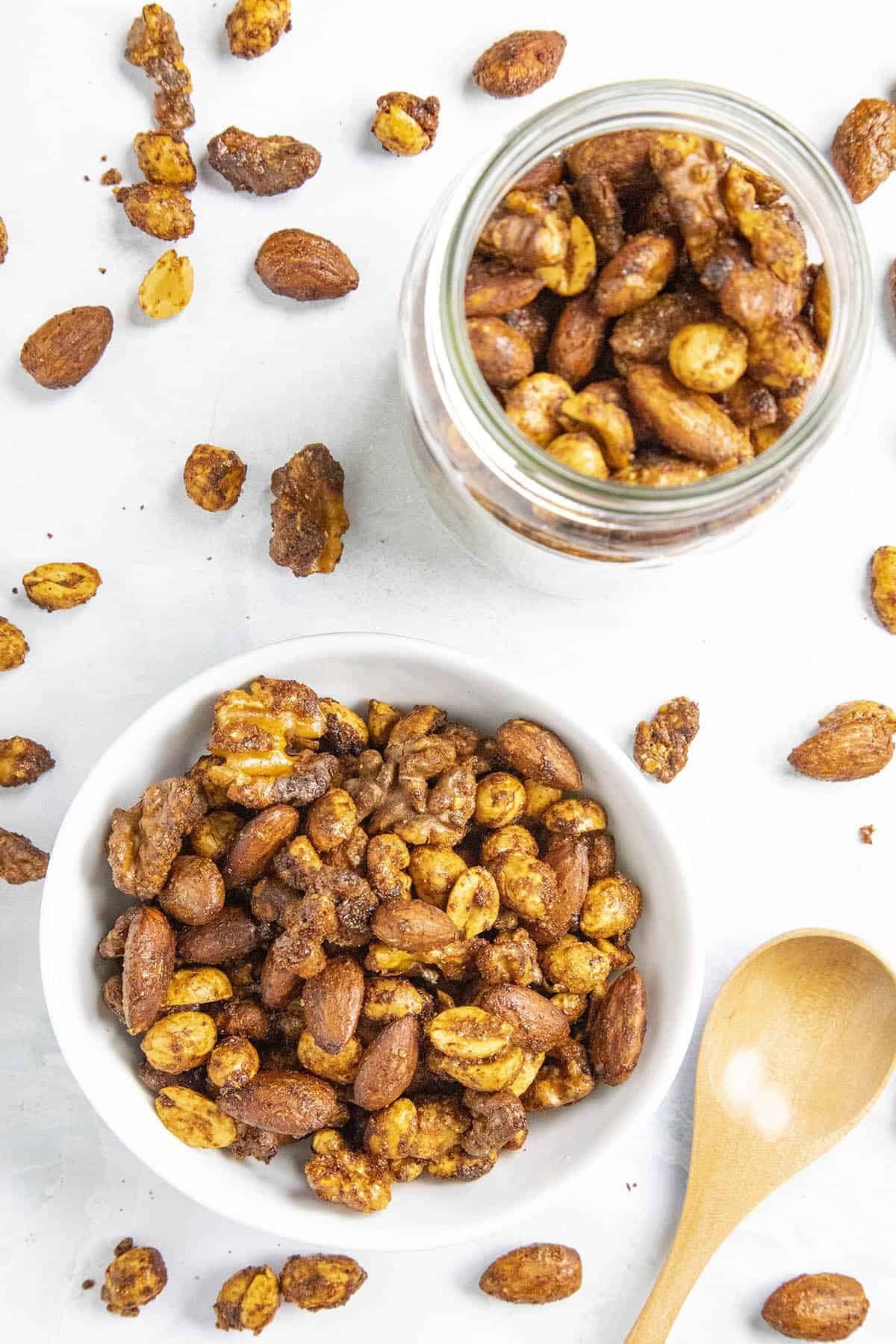 Spiced Nuts in a bowl and a jar