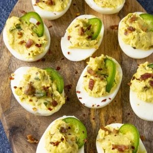 Spicy Deviled Eggs Recipe with Bacon and Jalapeno