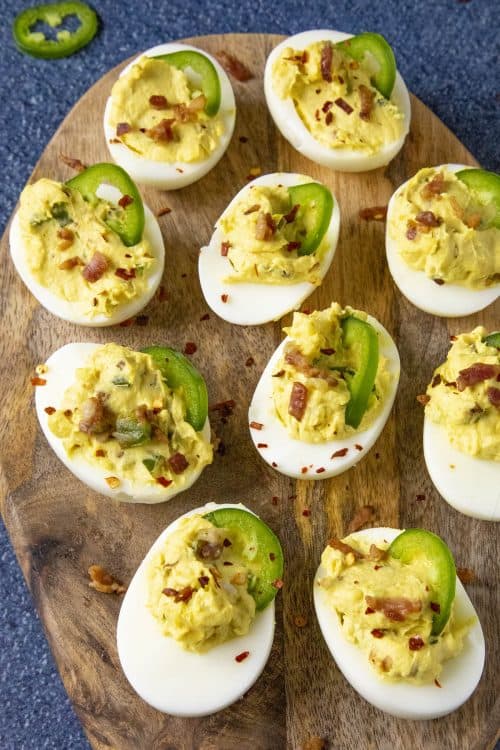 Spicy Deviled Eggs Recipe with Bacon and Jalapeno