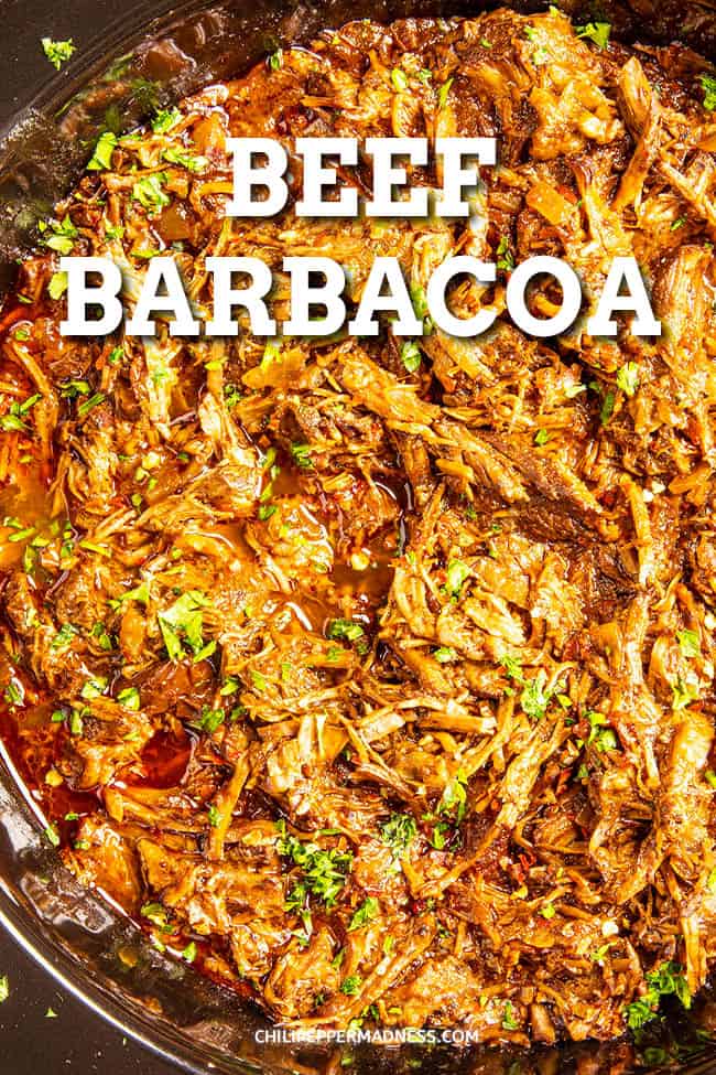 Beef Barbacoa - This beef barbacoa recipe is big on flavor and easy to make with seasoned shredded beef cooked low and slow in a slow cooker or crock pot until fork tender. Perfect for tacos! #shreddedbeef #slowcooker #crockpot