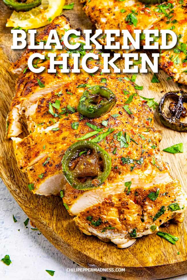 Blackened Chicken - This blackened chicken recipe is what spicy food lovers crave, made with tender chicken seasoned with piquant blackening seasoning, then seared in butter. Ready in 10 minutes or less! #blackened #chickendinner #easydinner
