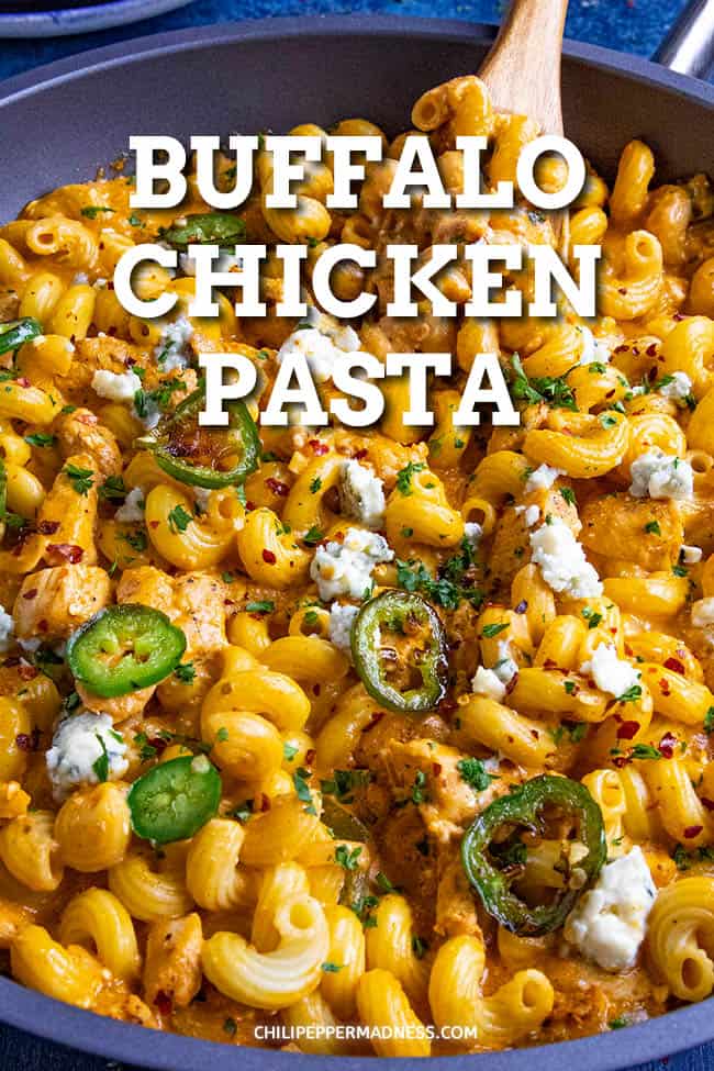 Buffalo Chicken Pasta - This buffalo chicken pasta recipe is quick and easy tossed with spicy buffalo sauce, two cheeses and a great blend of seasonings. Easy weeknight dinner! #pastadinner #buffalochicken #buffalosauce #easymeals #spicyfood