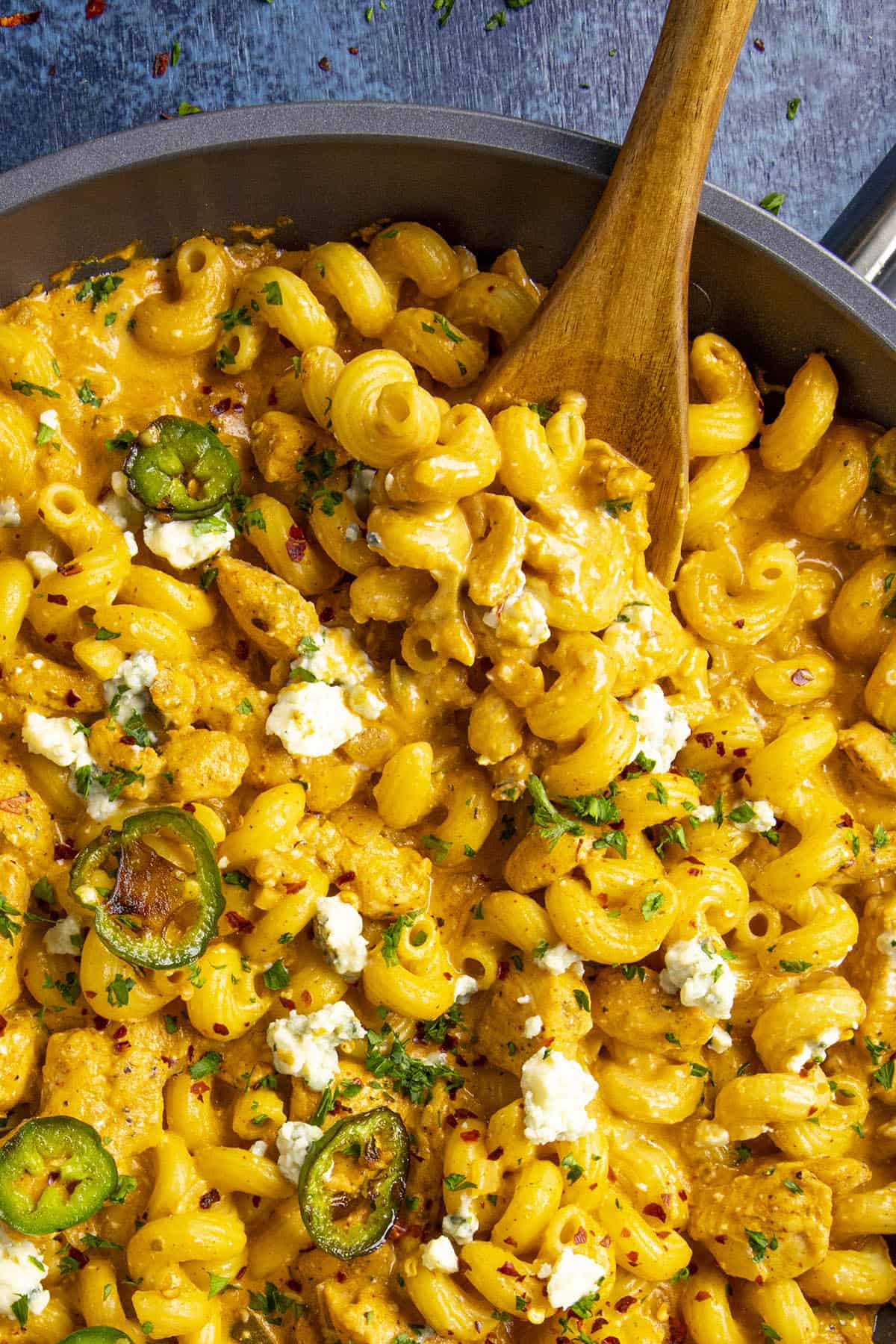 Buffalo Chicken Pasta being served.