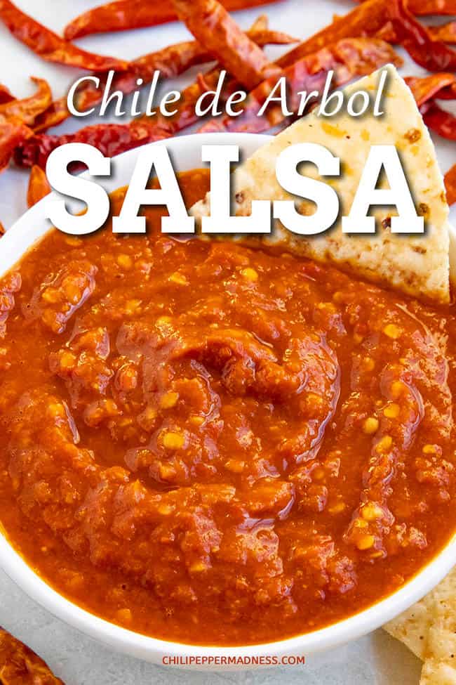 Chile de Arbol Salsa - This chile de arbol salsa recipe is made with chile de arbol peppers and other fresh flavor-building ingredients. It\'s hot and spicy! Great for tacos. #salsa #salsaroja #Mexicanfood