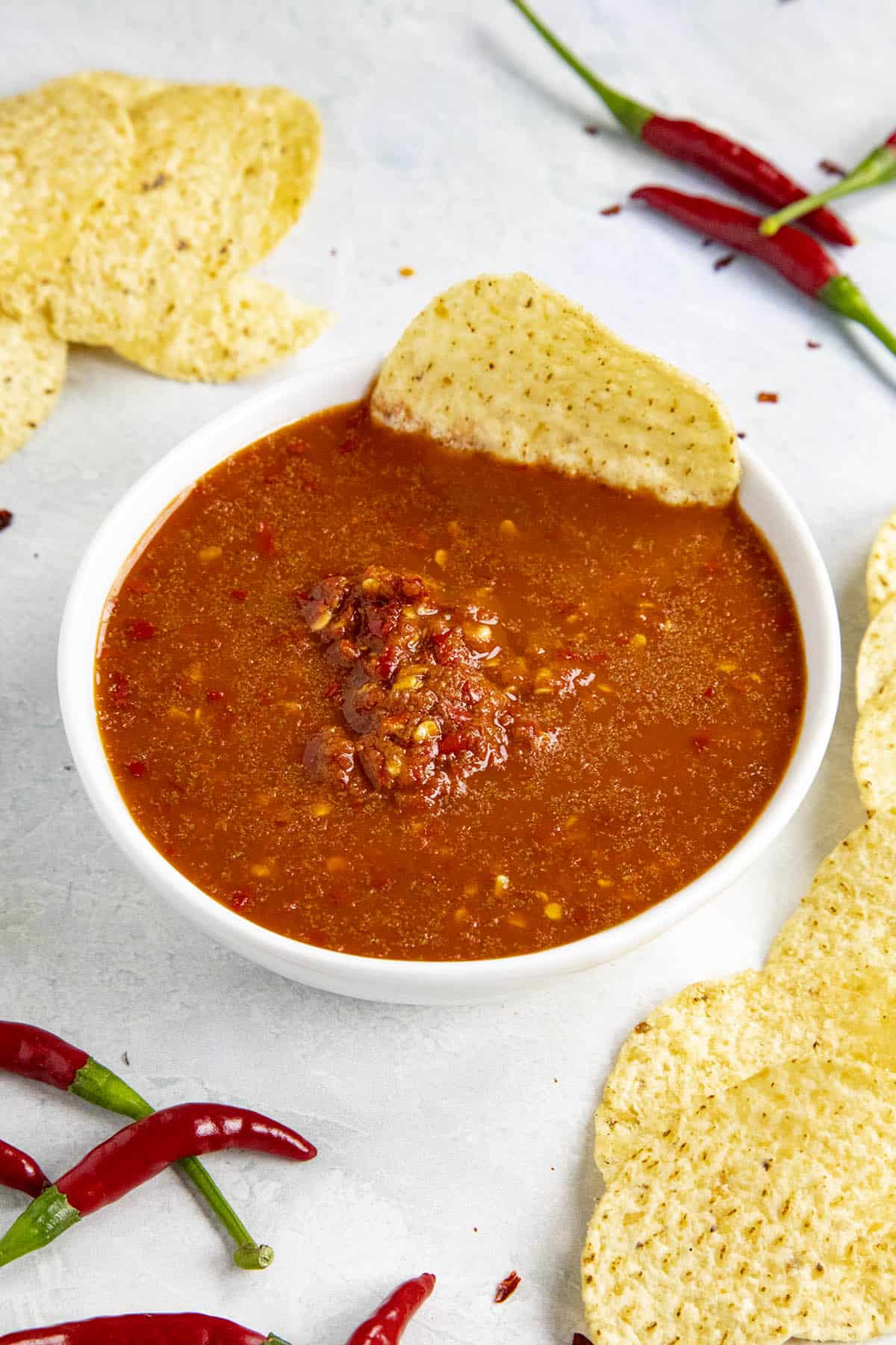 Chile de Arbol Salsa with fresh chile de arbol peppers