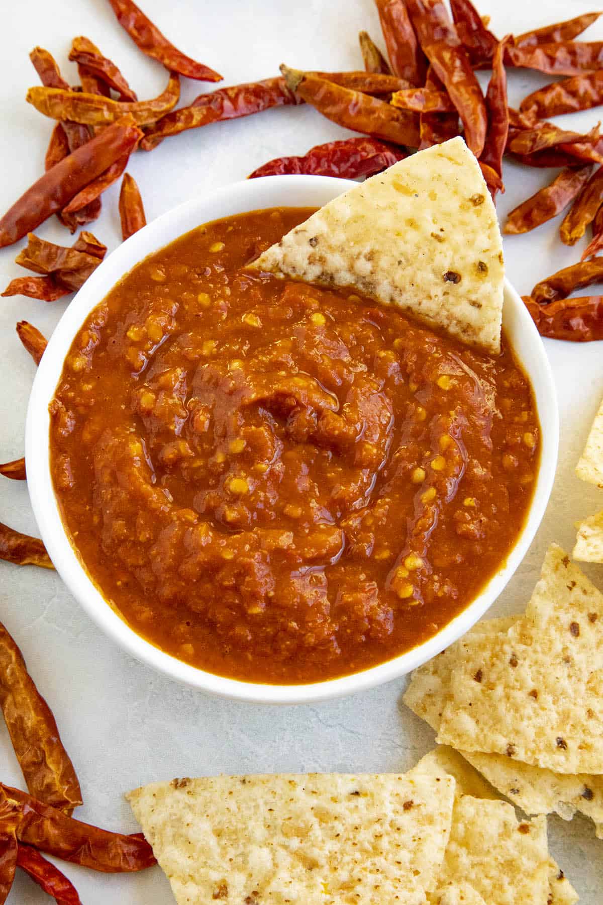 Chile de Arbol Salsa in a bowl, ready to serve