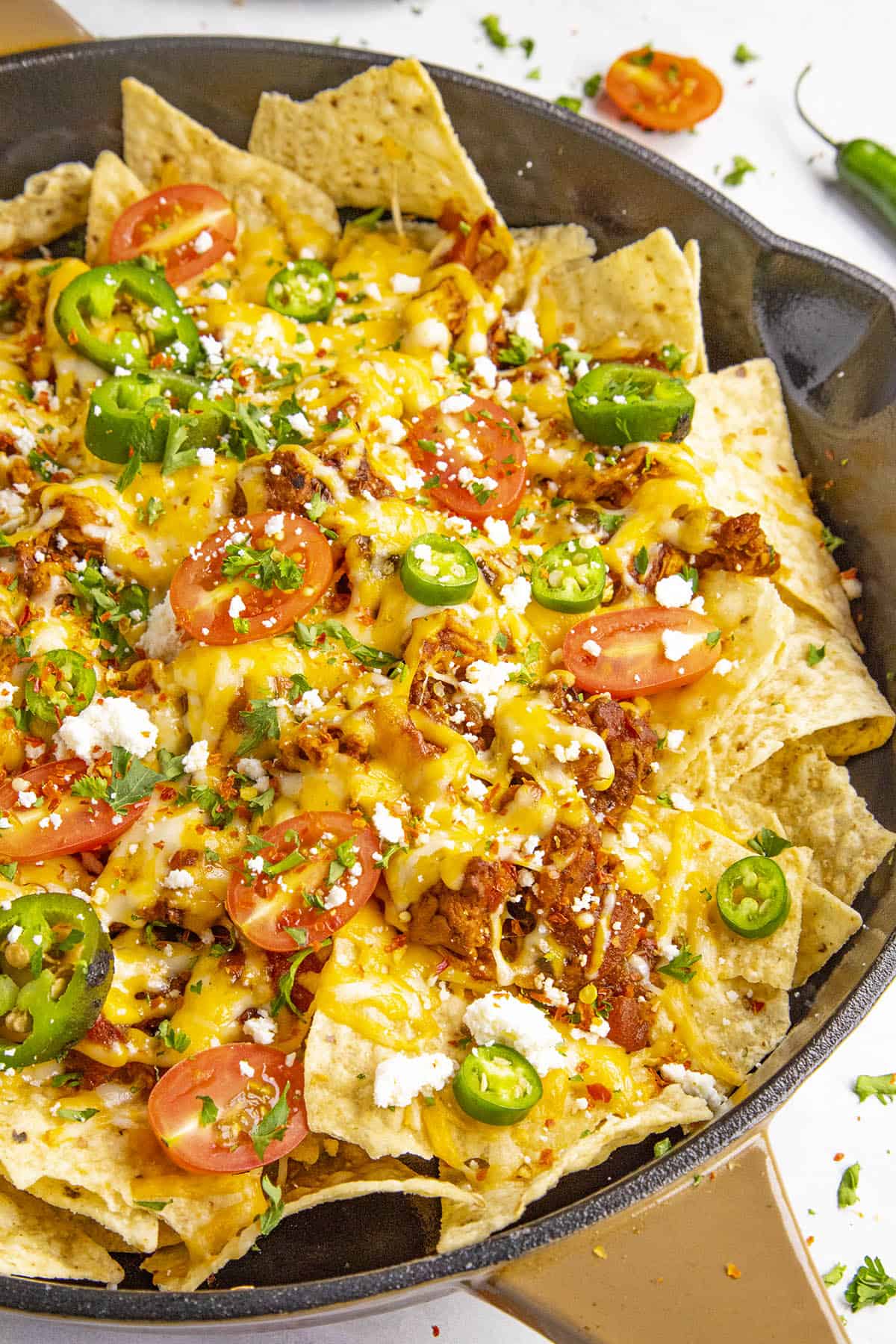 Chipotle Chicken Nachos in a pan