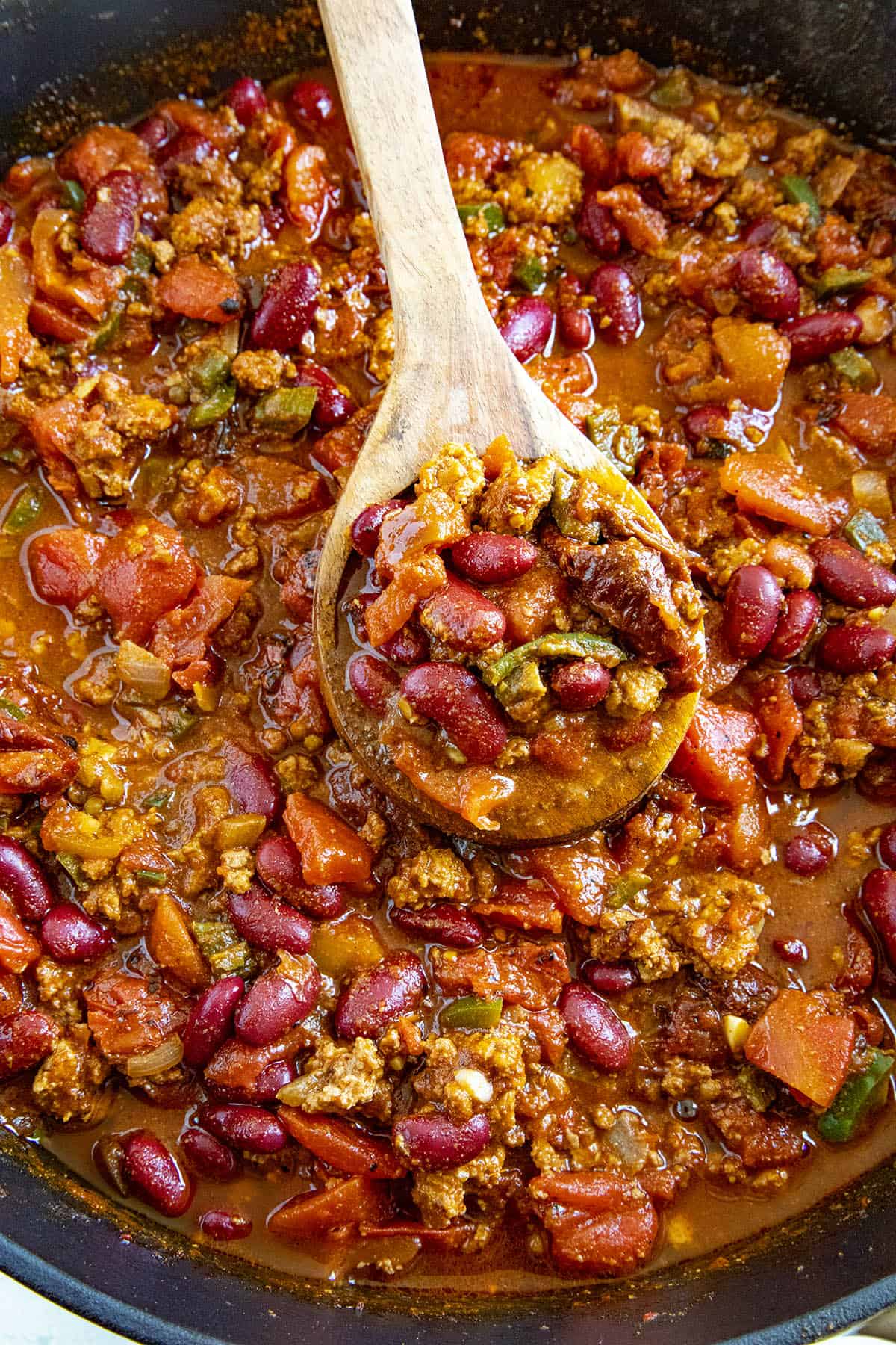 Chipotle Chili in a pot, with a spoon