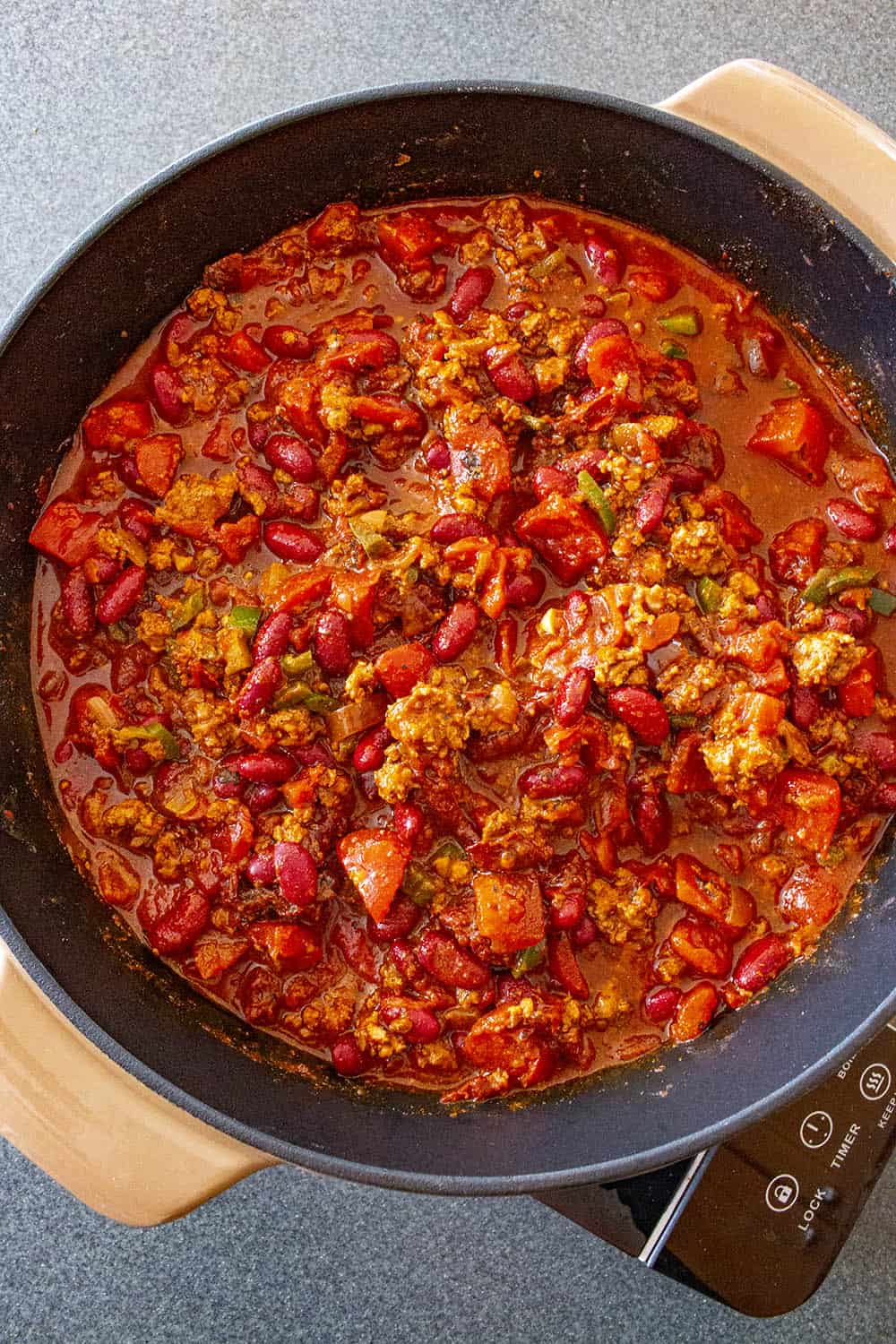 Chipotle Chili simmering in a pan