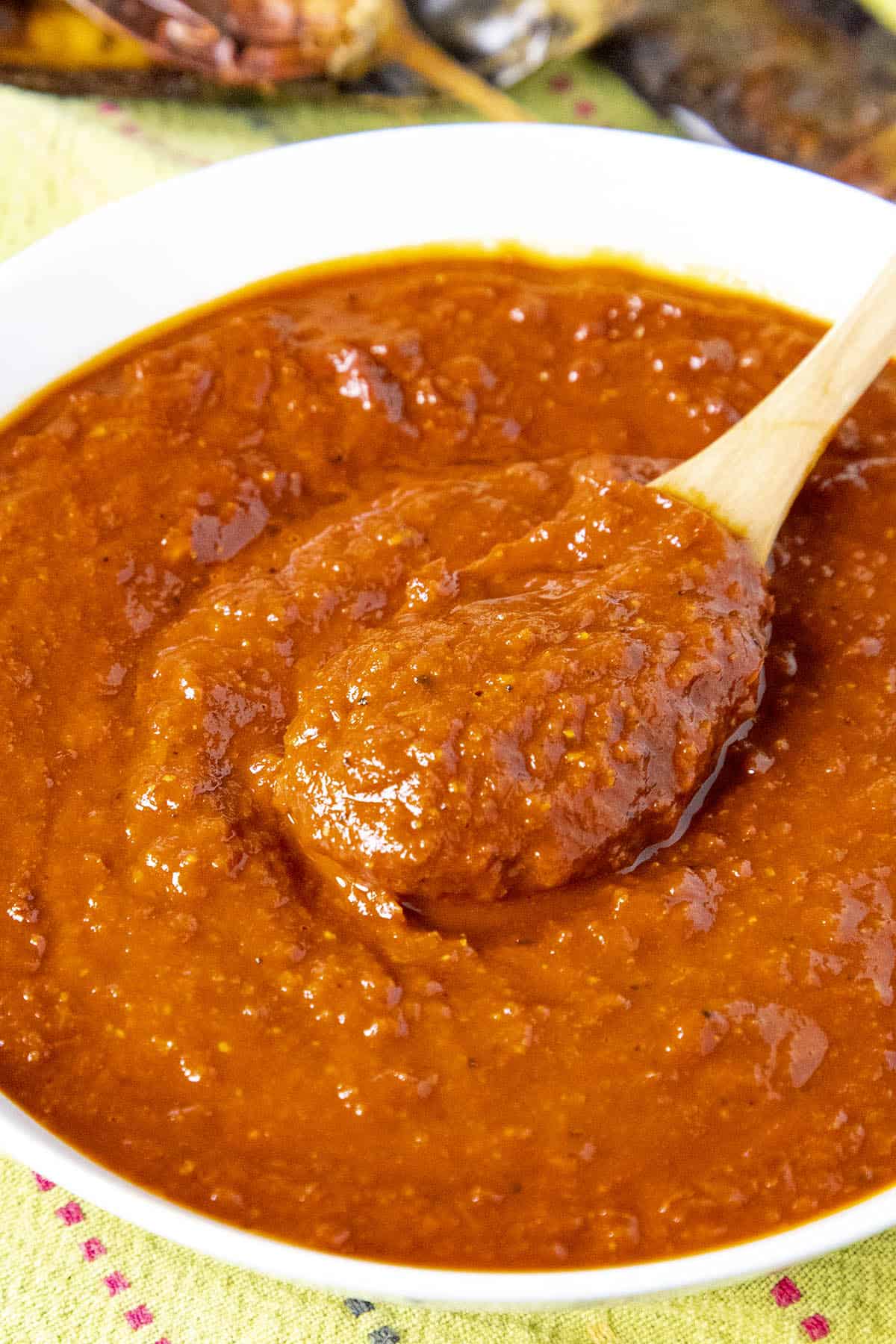 Guajillo Sauce served in a white bowl