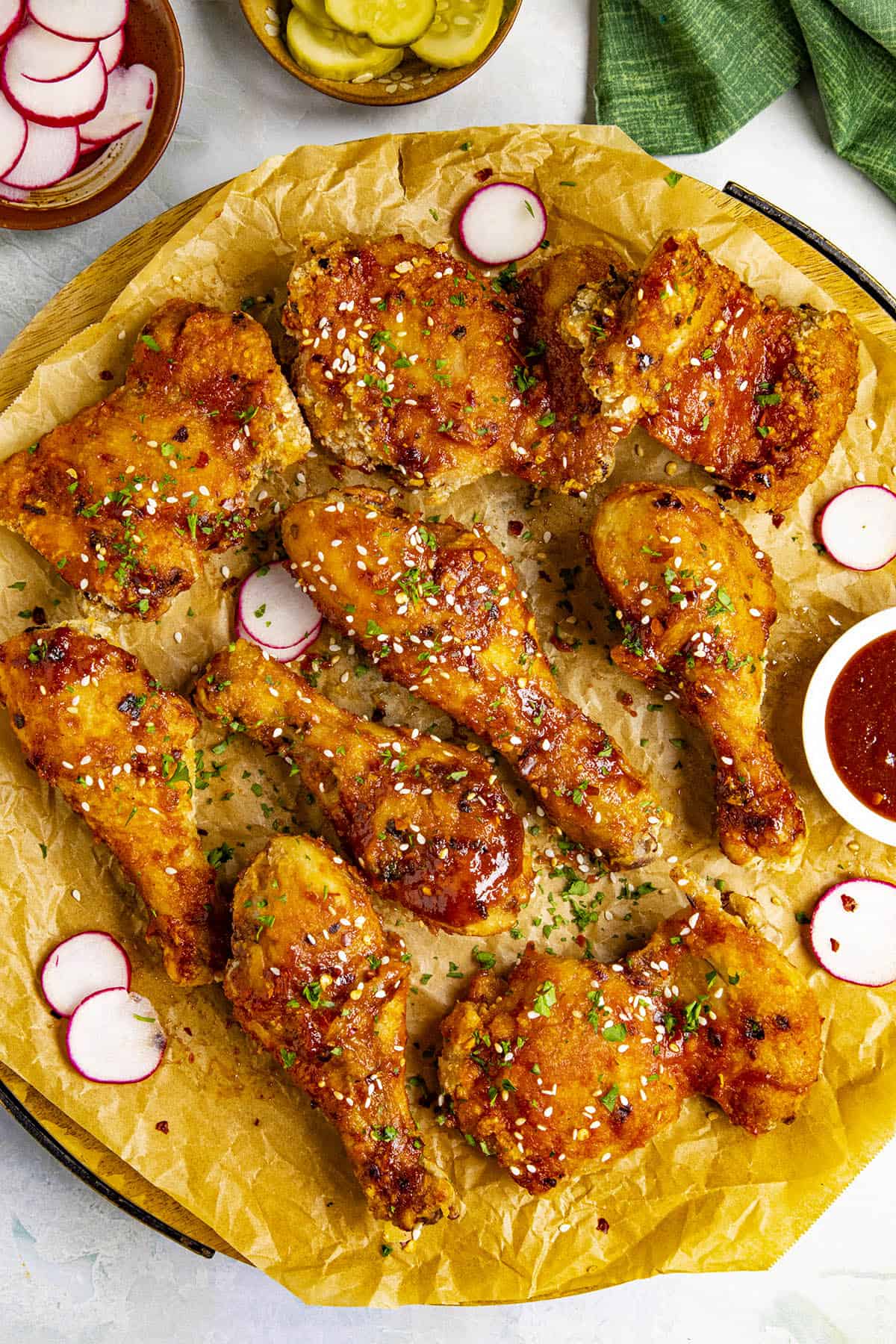 Korean Fried Chicken on a platter, ready to serve