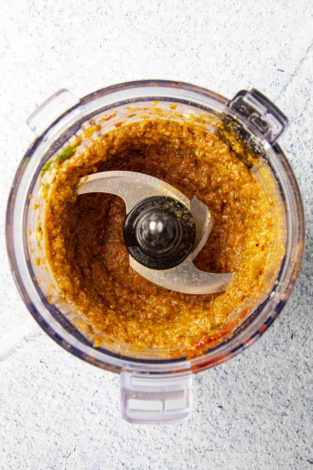 Red Curry Paste processed in a food processor