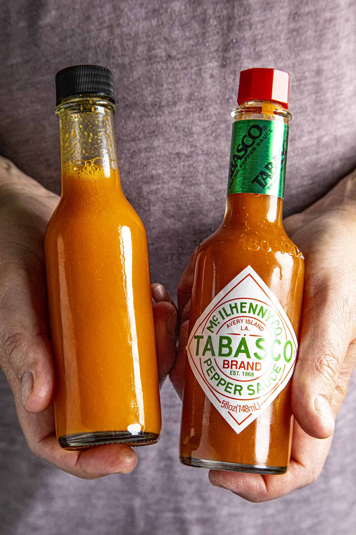 Comparing a bottle of store bought Tabasco Sauce with my Homemade Tabasco Sauce