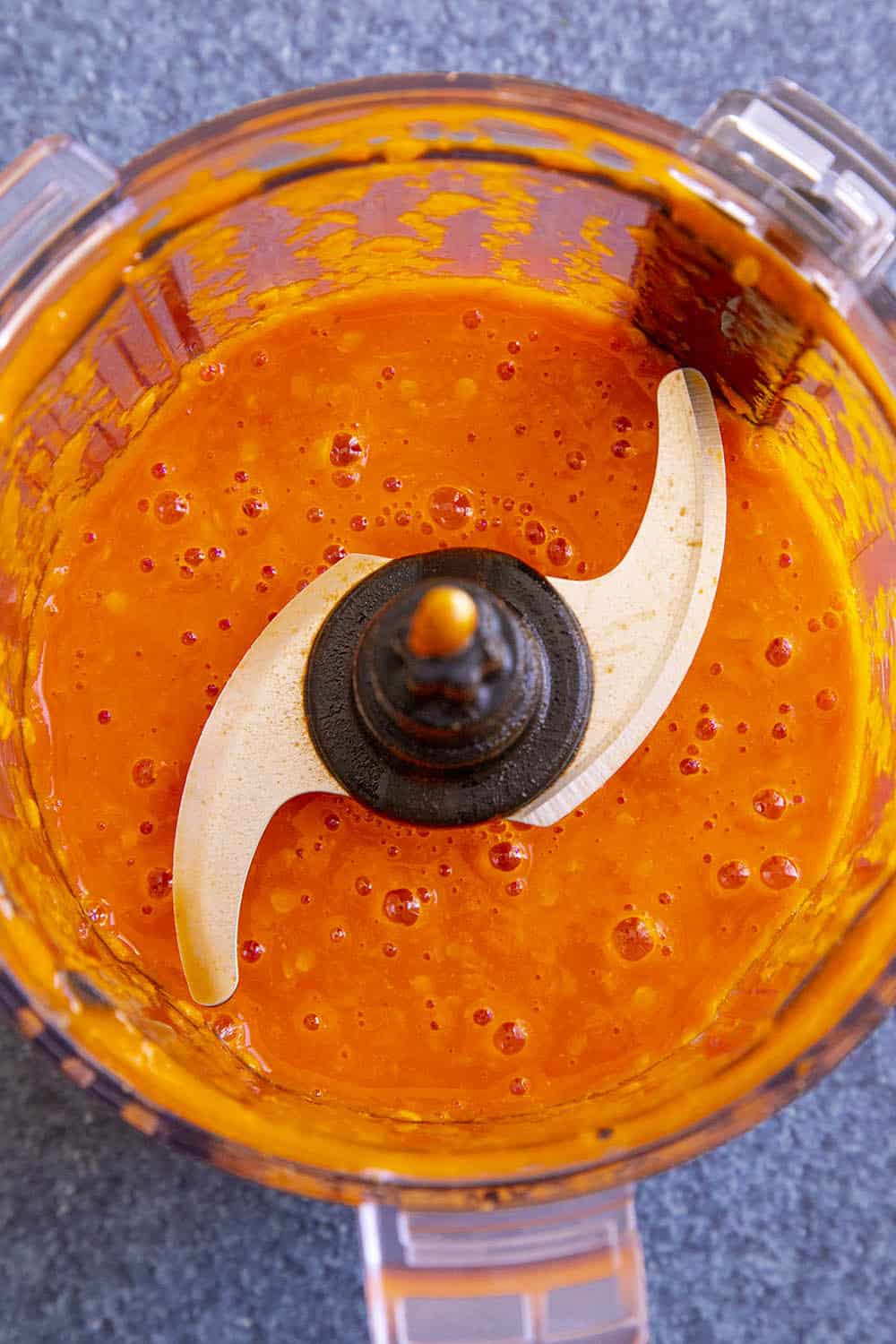 Processing the tabasco peppers in a food procesor