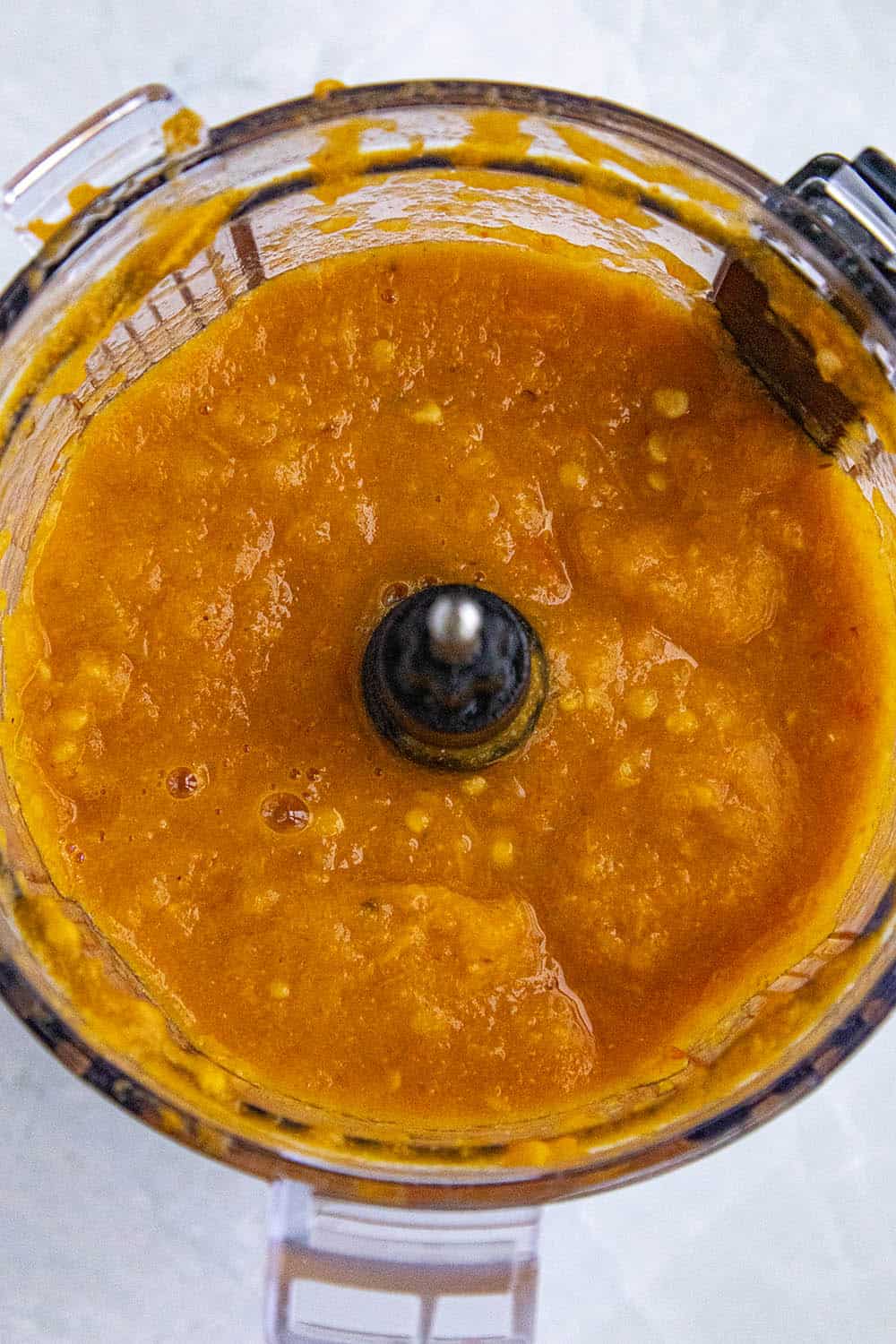 Aji Chili Sauce processed in a food processor