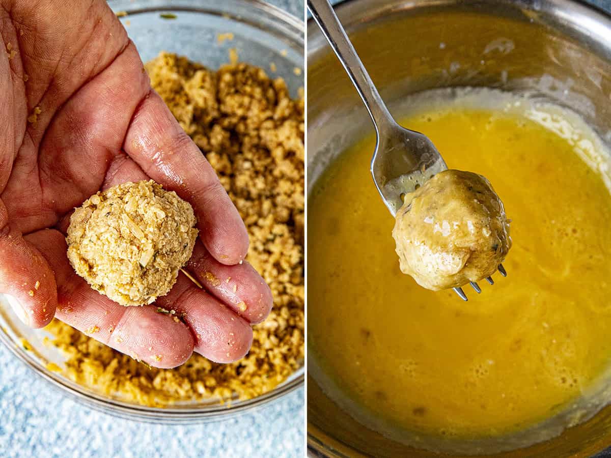 Forming then coating the boudin balls with the egg wash mixture