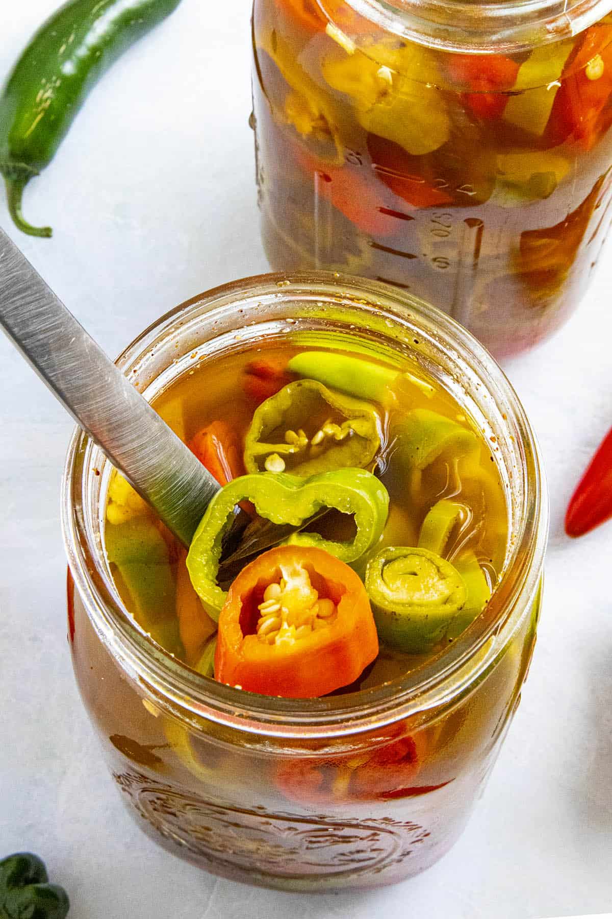 Cajun Pickled Peppers in two jars