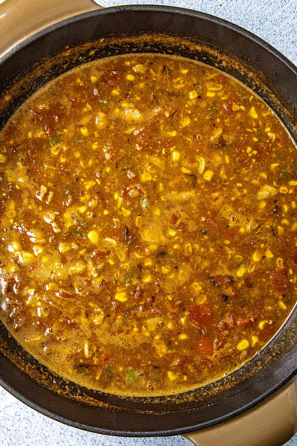 Simmering our Chicken Tortilla Soup Recipe in the pot