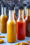 Hot Sauce from Dried Peppers served in bottles