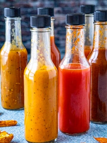 Hot Sauce from Dried Peppers served in bottles