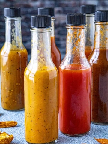 Hot Sauce from Dried Peppers served in bottles