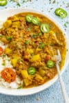 Masoor Dal Recipe - Red Lentil Curry - served in a bowl