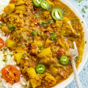 Masoor Dal Recipe - Red Lentil Curry - served in a bowl