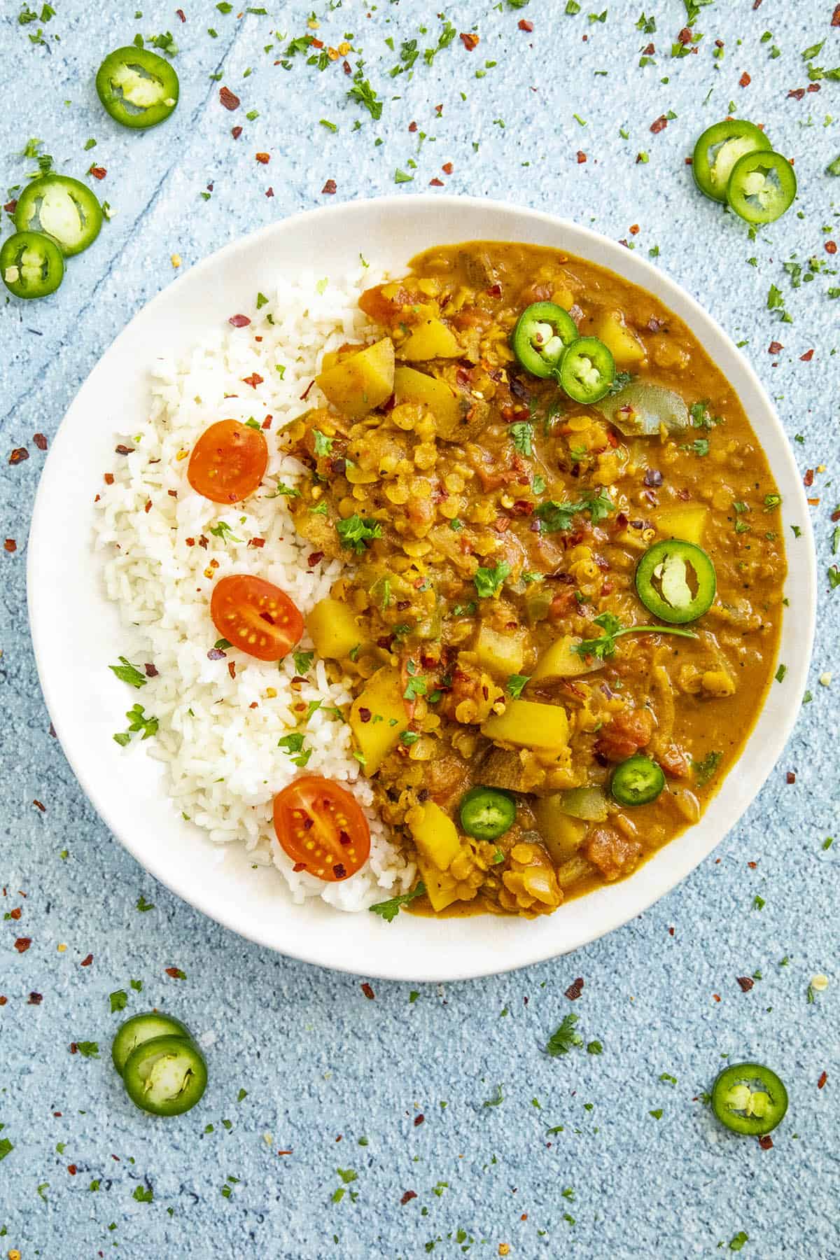 Spicy Masoor Dal (Red Lentil Curry) in a bowl