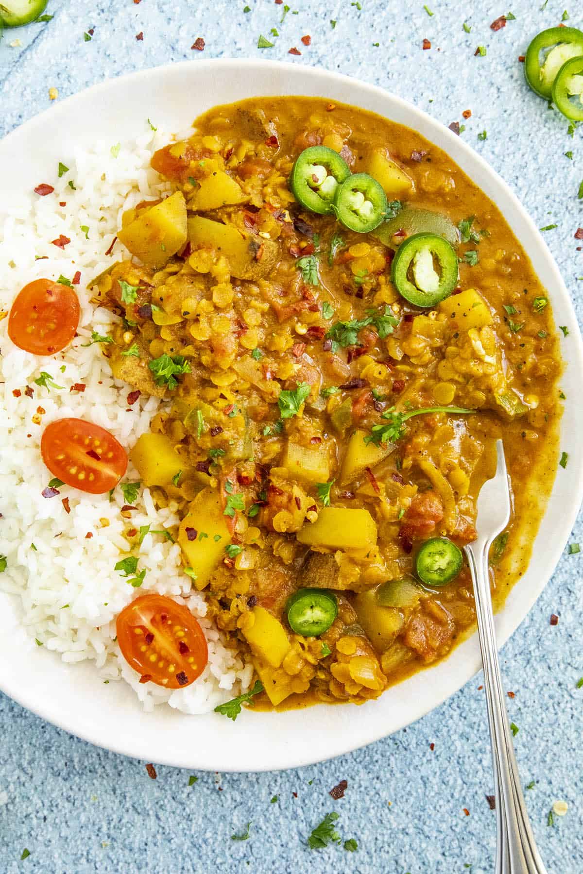 Masoor Dal (Red Lentil Curry) in a bowl, ready to serve