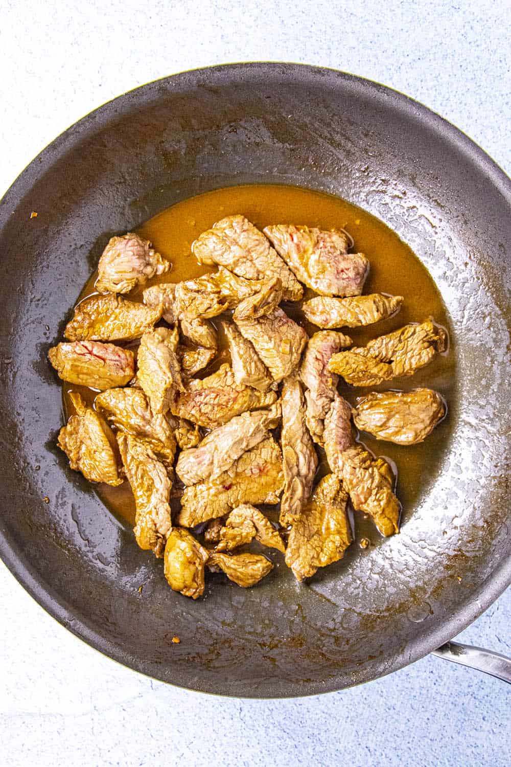 Cooking the steak in a pan