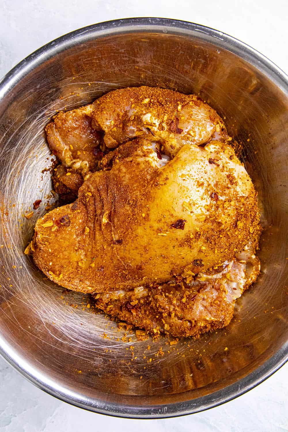 Seasoned chicken in a bowl